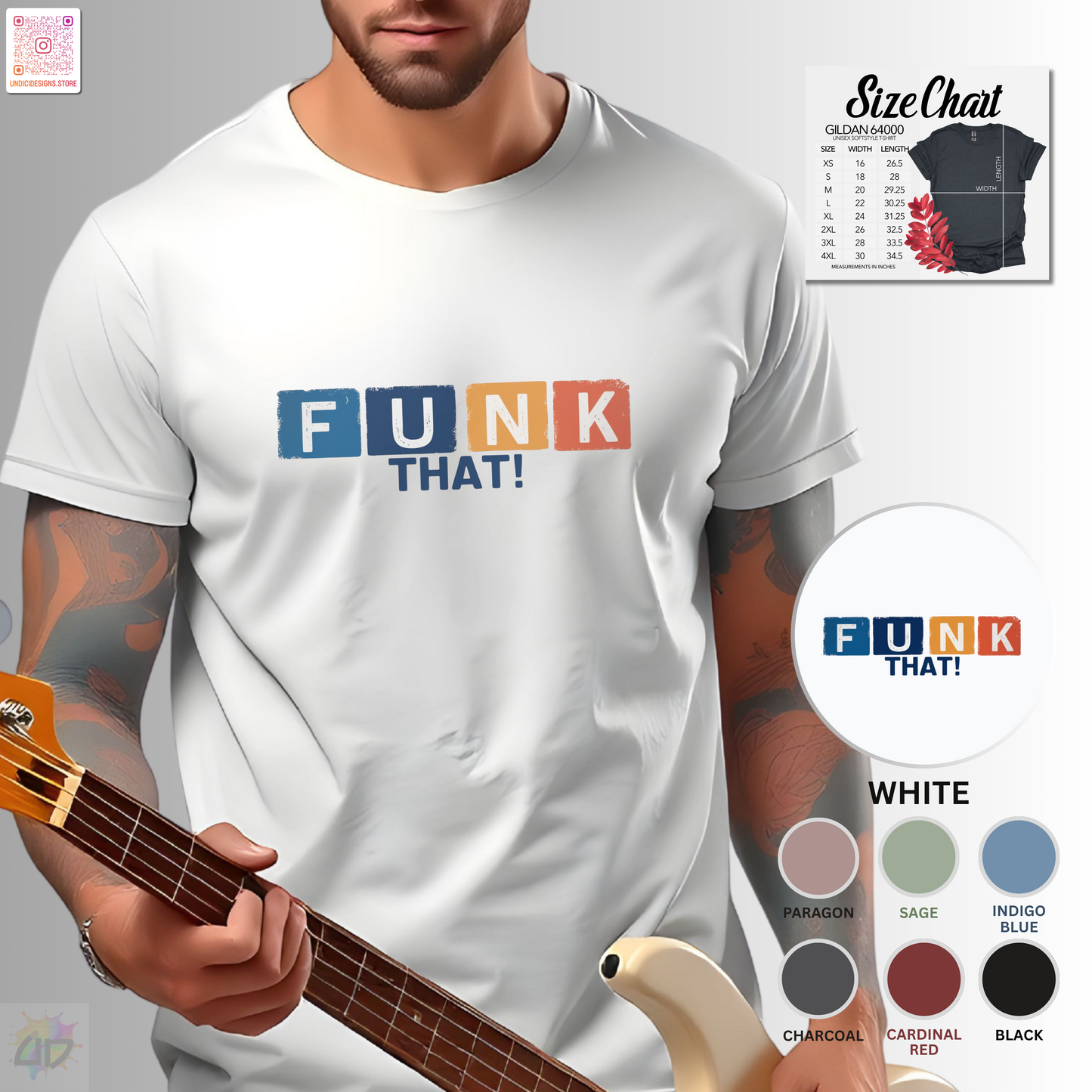 "Funk That!" in colorful highlights graphic text tee.