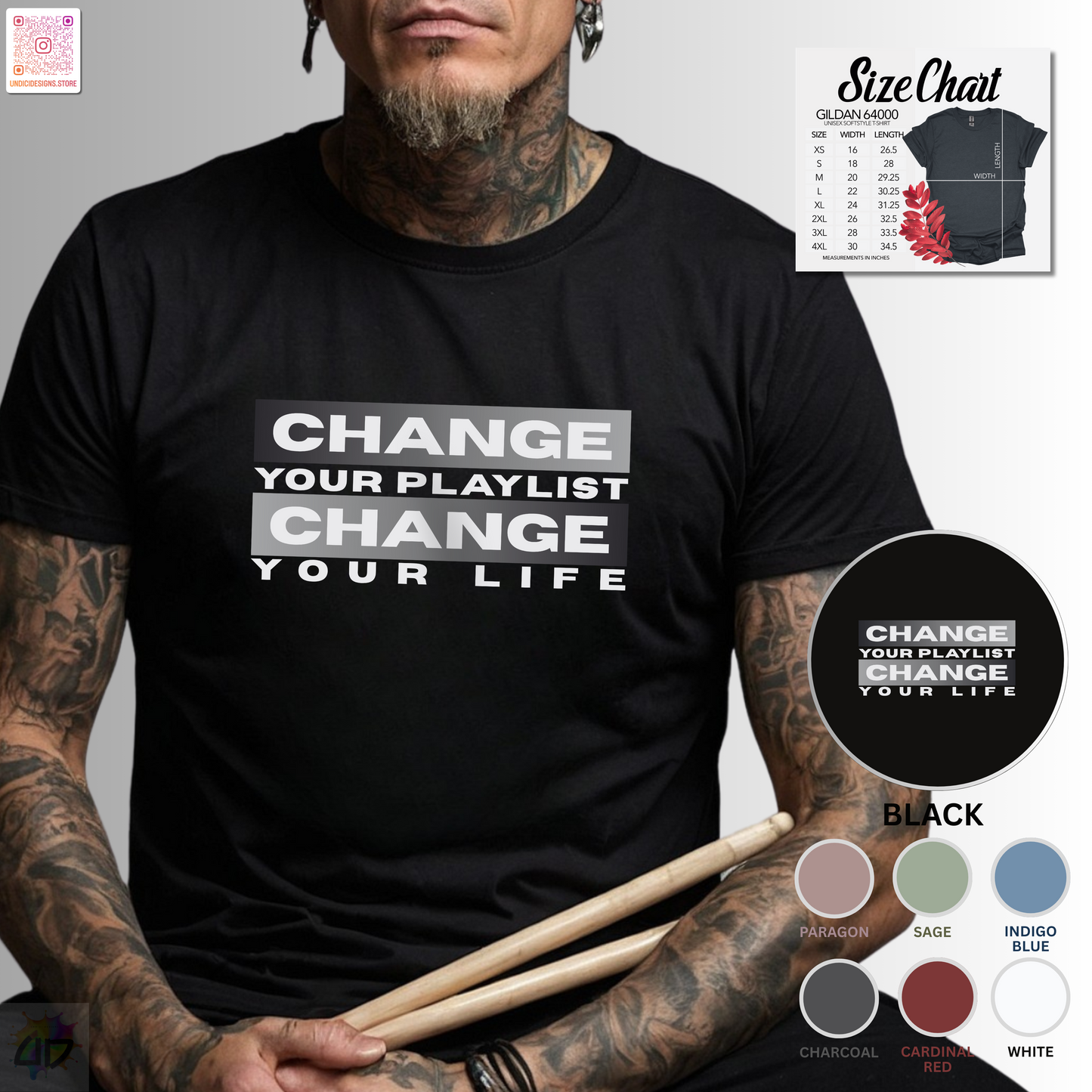 "Change your playlist, change your life" in gradient color graphic.