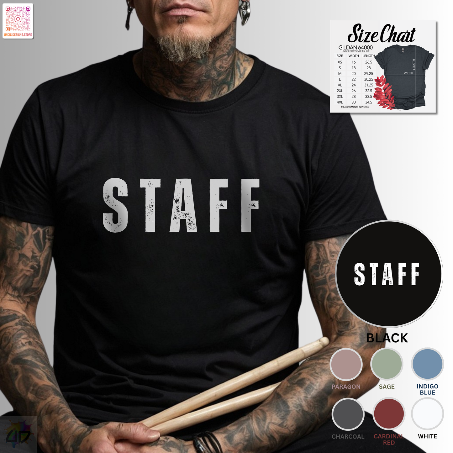 "Staff" graphic text tee.