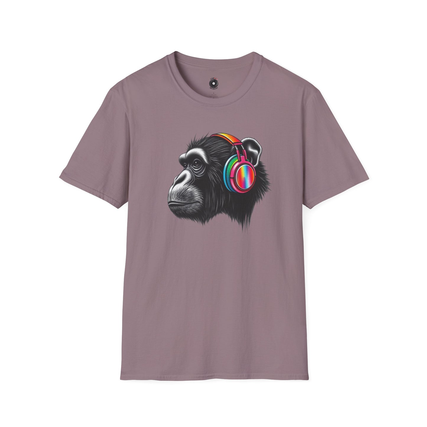 Ape wearing colorful headphones graphic