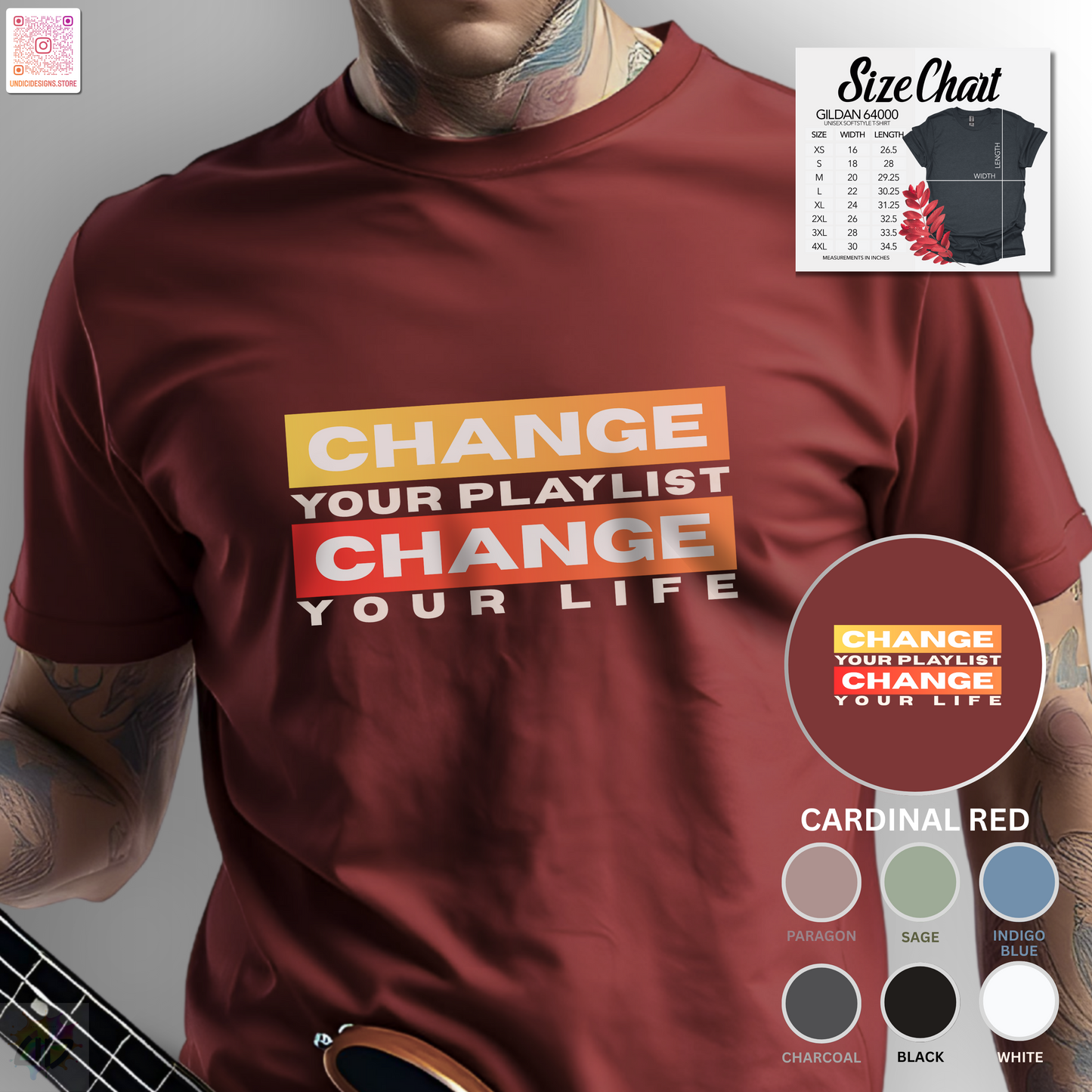 "Change your playlist, change your life" in gradient color graphic.