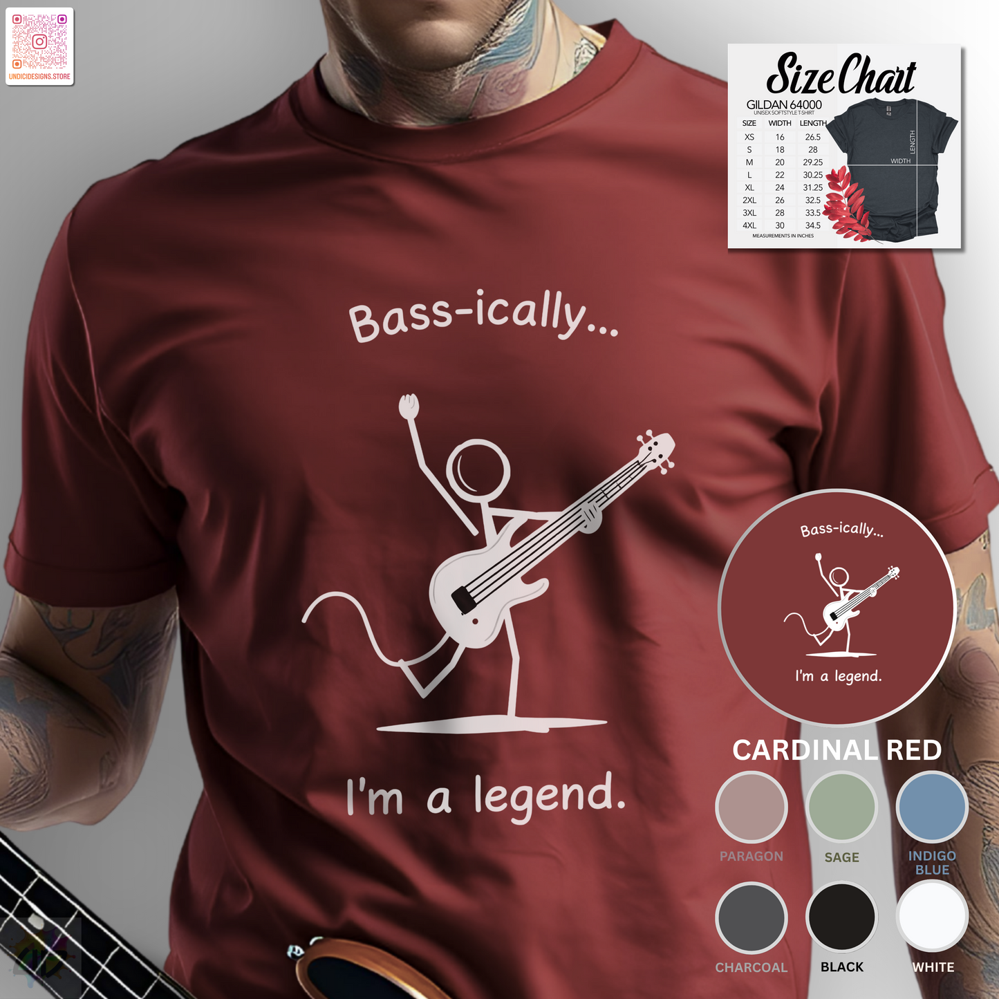 "Bass-ically, I'm a legend" Stick figure graphic tee.