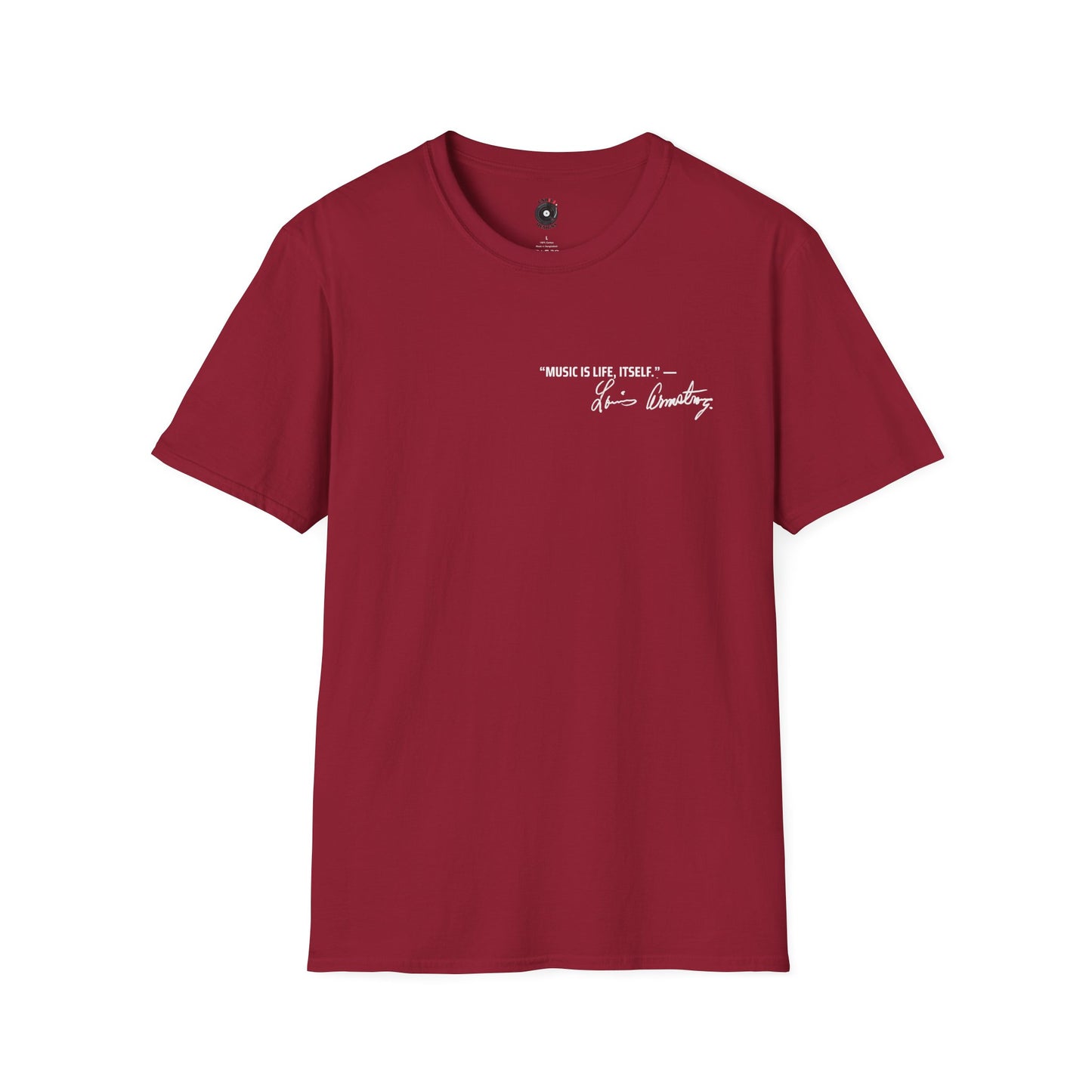 "Music is life itself" Louis Armstrong Quote Pocket Graphic Tee.