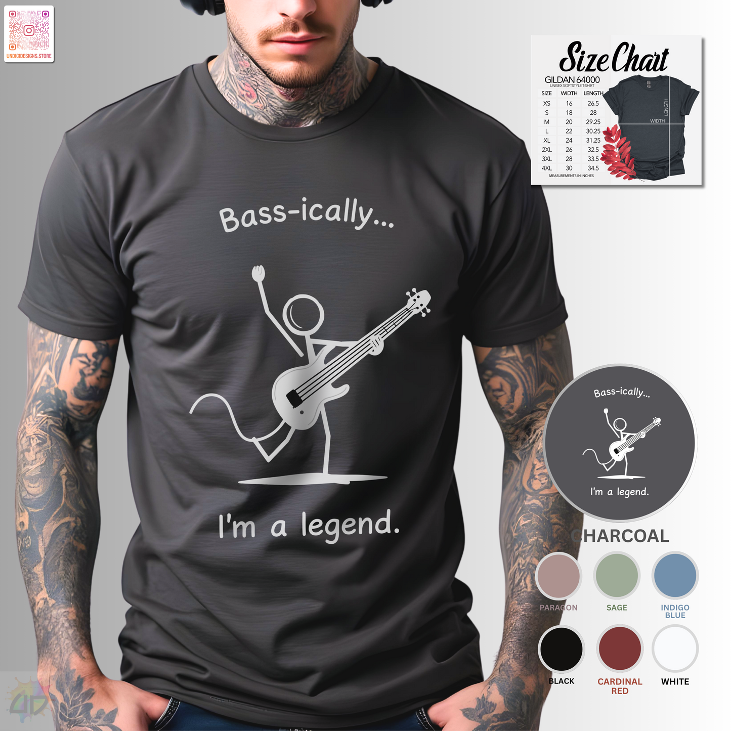 "Bass-ically, I'm a legend" Stick figure graphic tee.