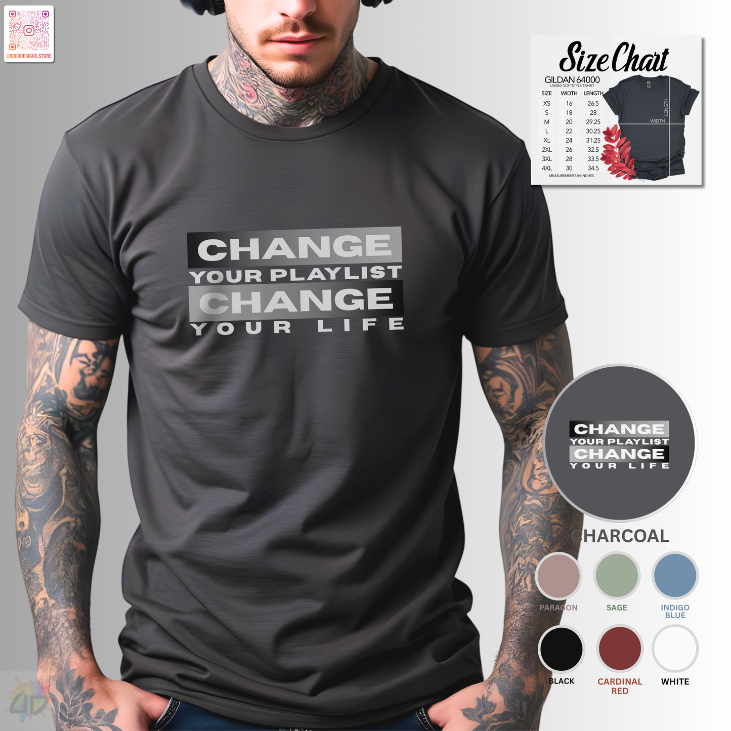 "Change your playlist, change your life" in gradient color graphic.