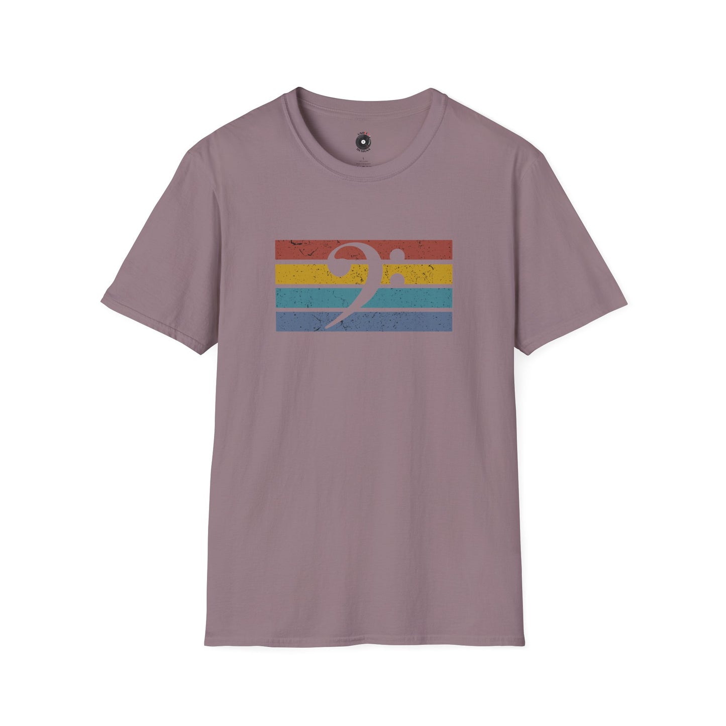 Bass Clef on Retro Sunset Graphic Tee.