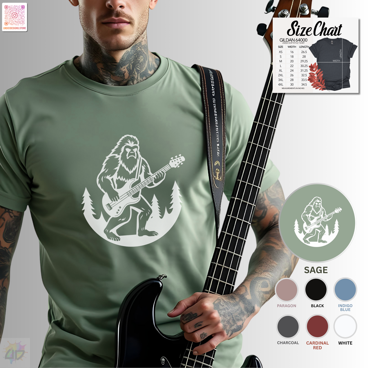 Yeti playing a guitar in a circular silhouette graphic tee.