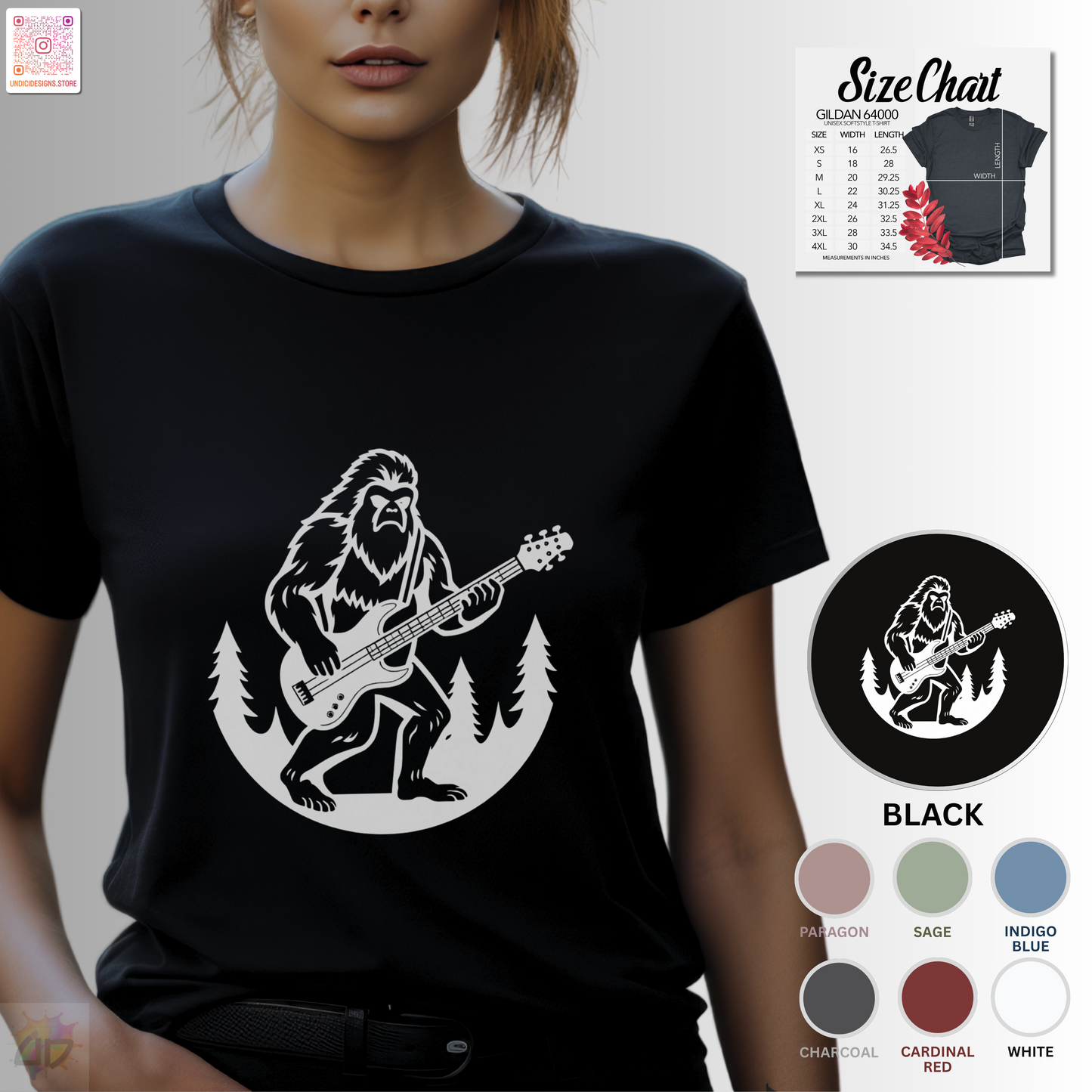 Yeti playing a guitar in a circular silhouette graphic tee.