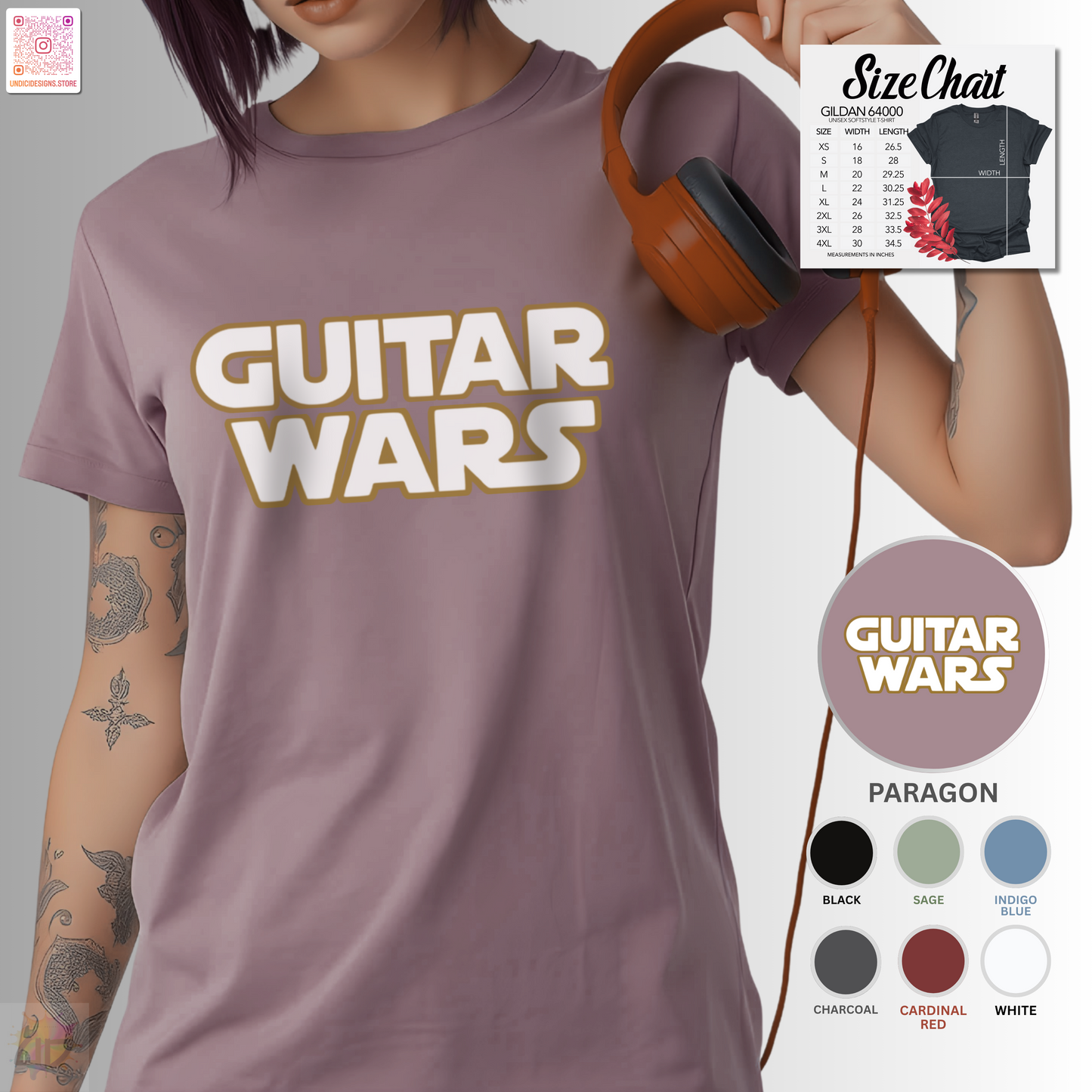 "Guitar Wars" graphic tee.