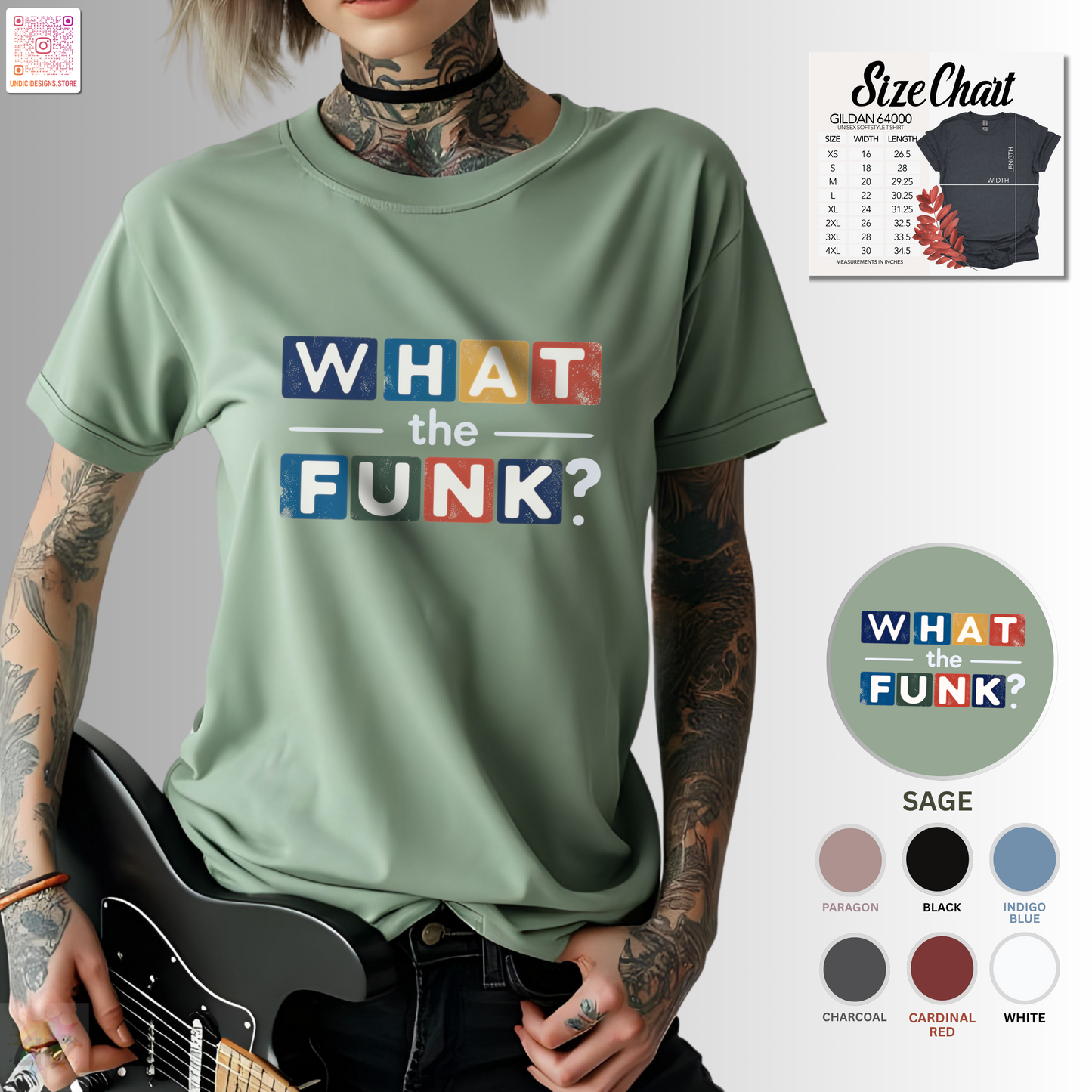 "What the Funk" in colorful highlight graphic tee.