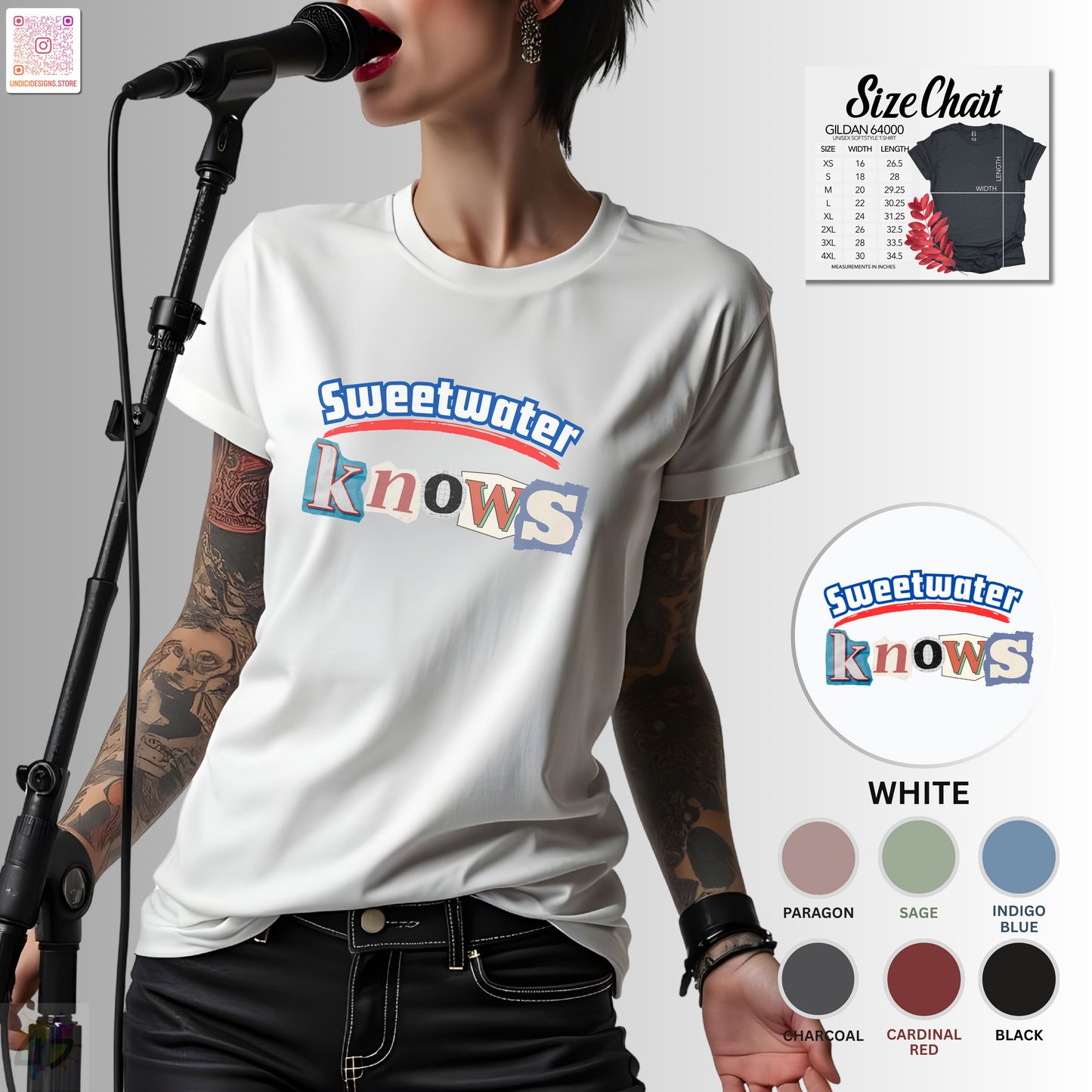 "Sweet water knows" graphic tee with ransom lettering.
