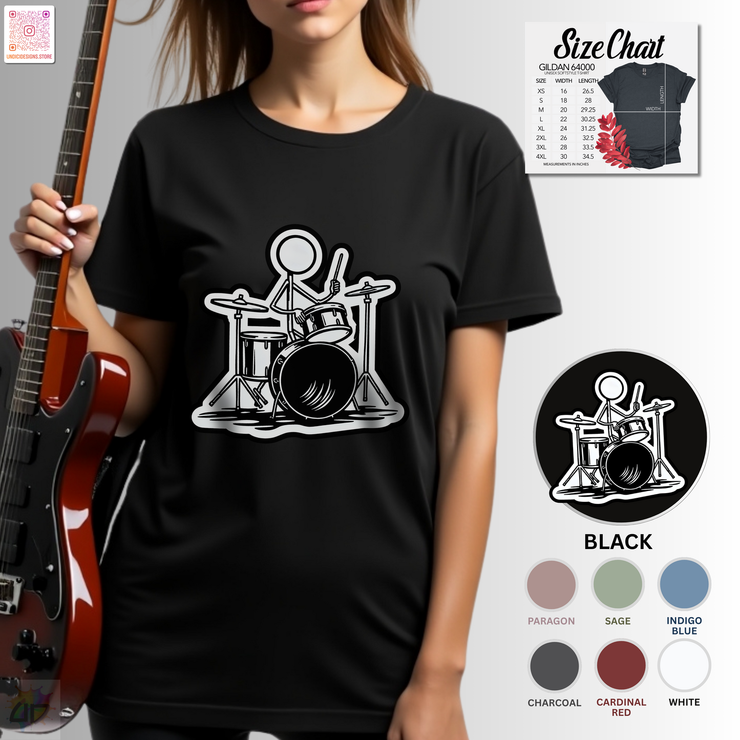 Joe Stick playing the drum kit graphic tee.