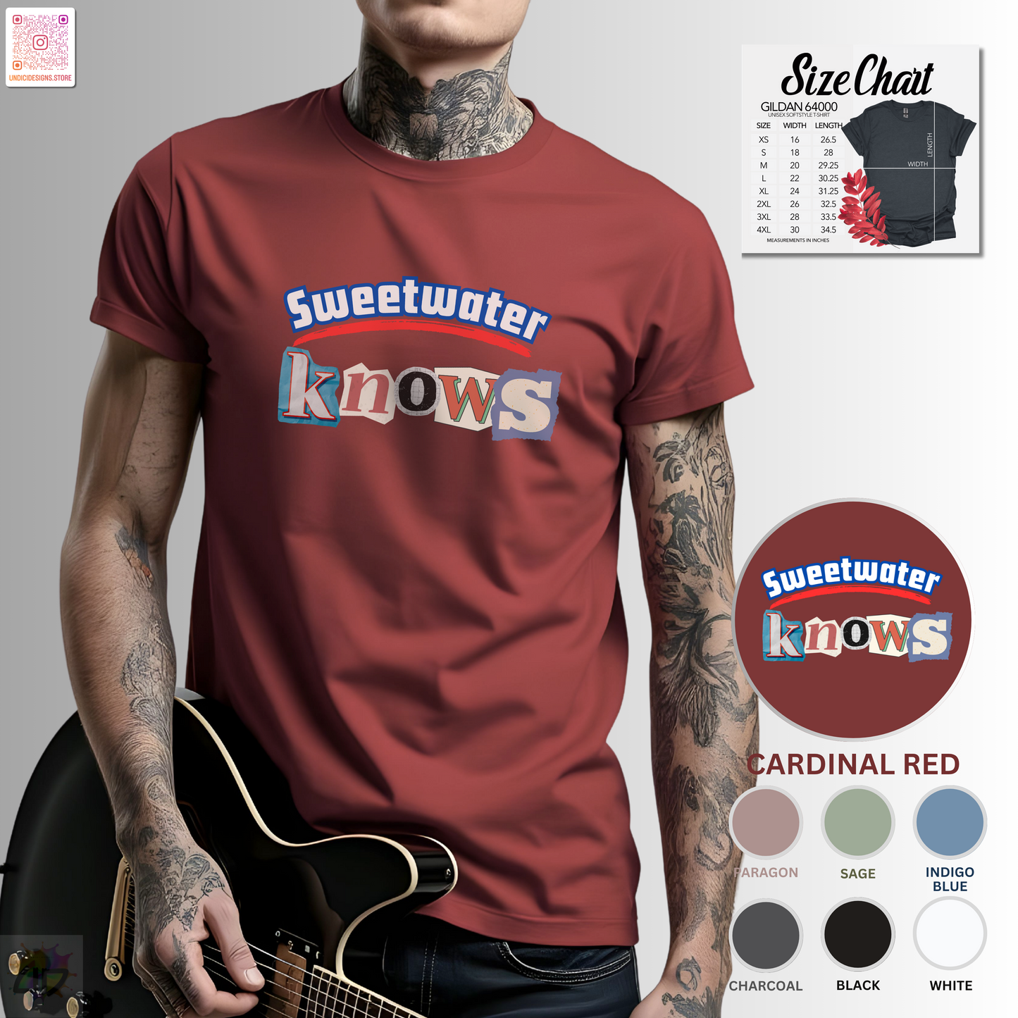 "Sweet water knows" graphic tee with ransom lettering.