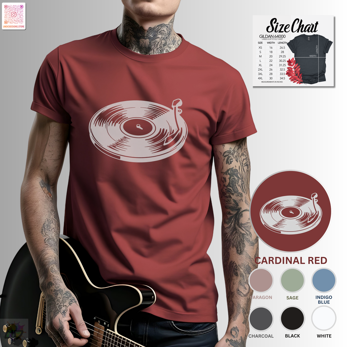 White vinyl record and needle graphic tee.