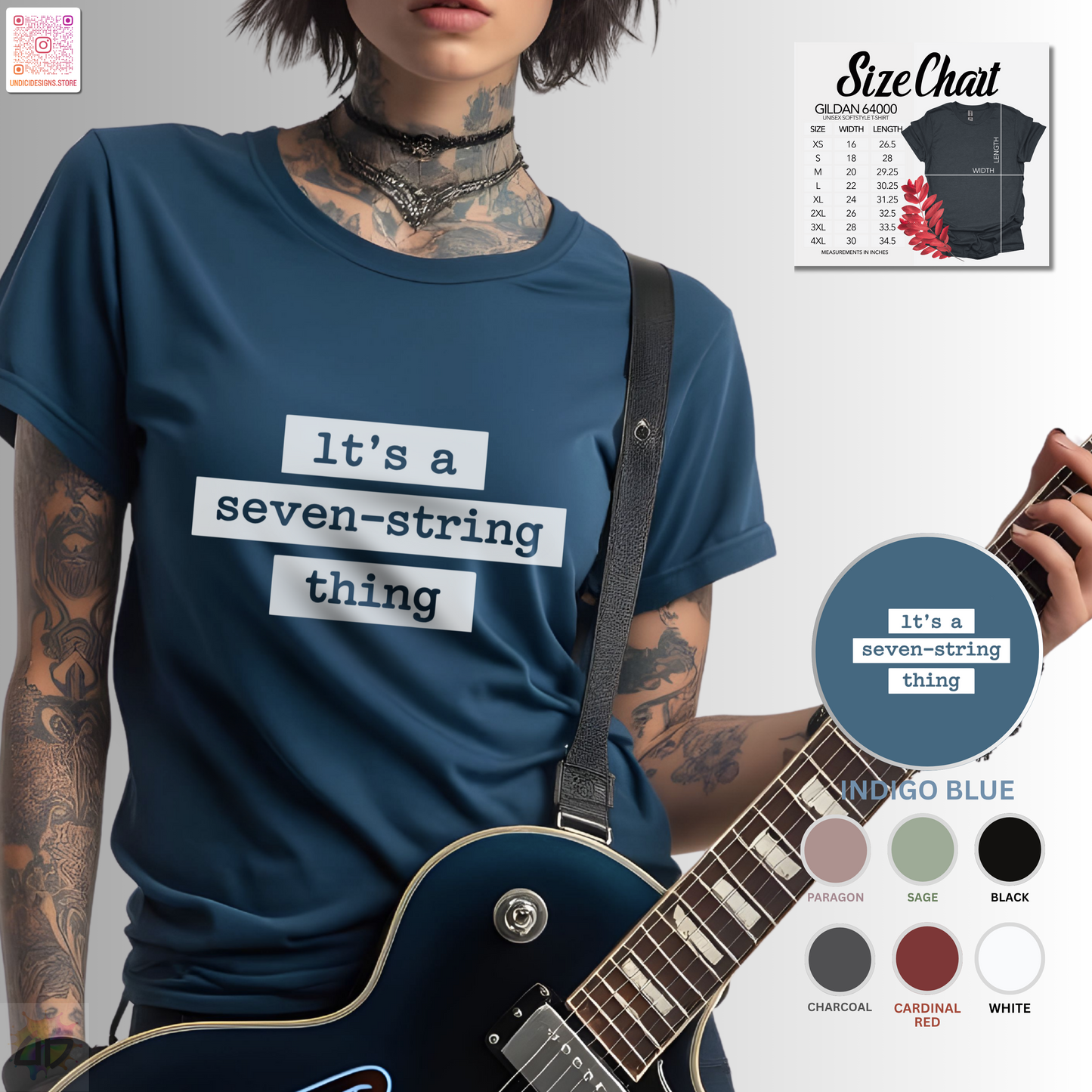 "It's a seven-string thing" in highlight graphic tee.