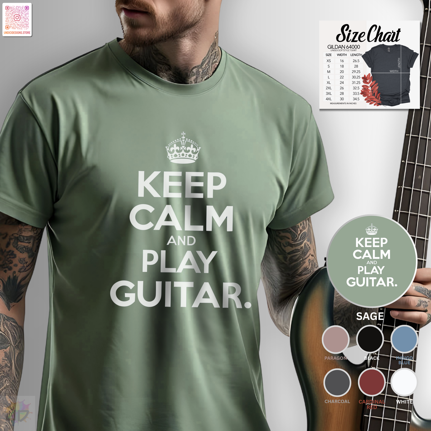 "Keep calm and play guitar" graphic tee.