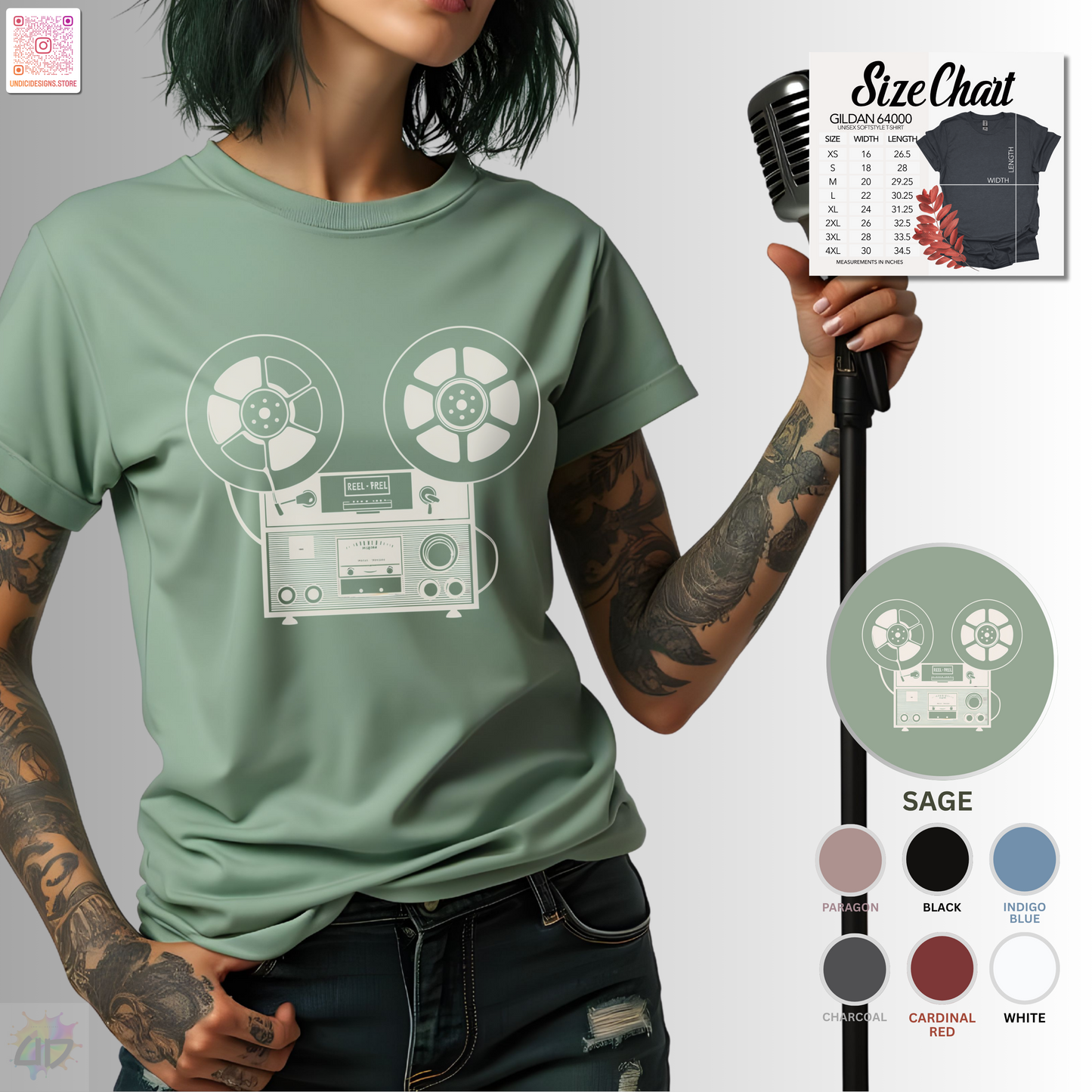 Antique reel to reel graphic tee.