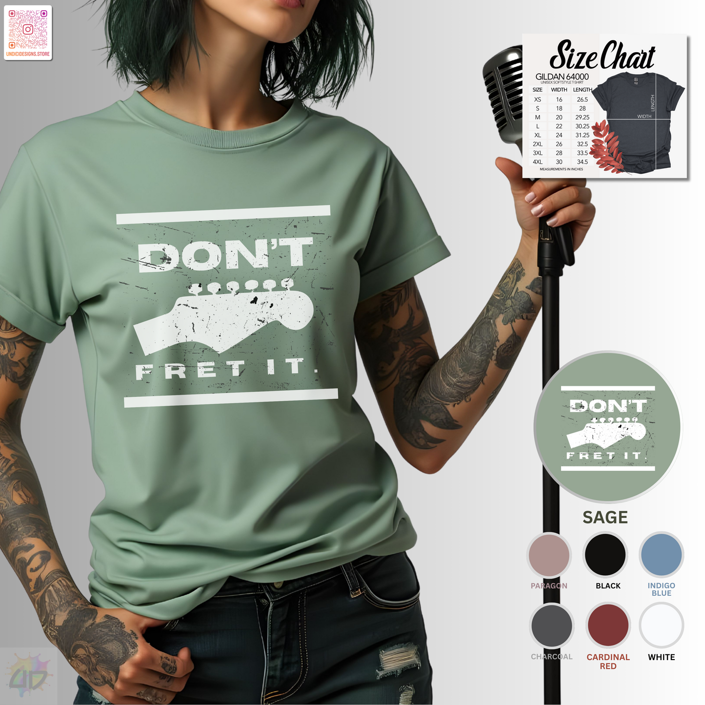 "Don't fret it." with guitar graphic tee.