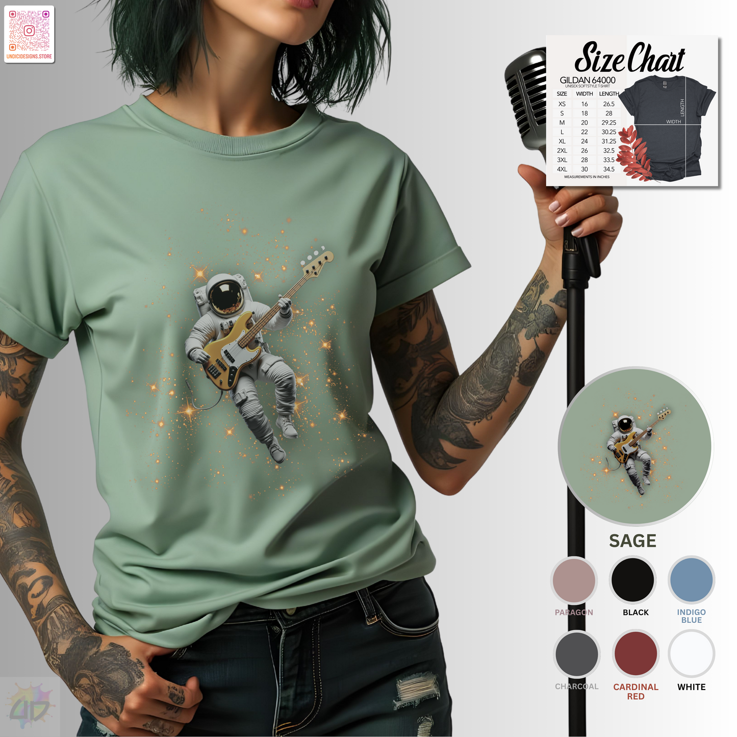 Astronaut playing bass in space graphic tee.
