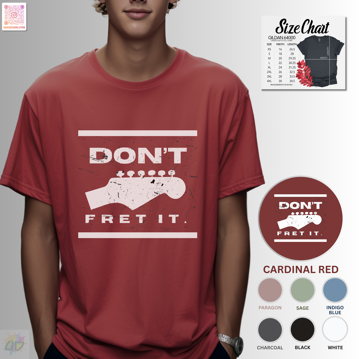 "Don't fret it." with guitar graphic.