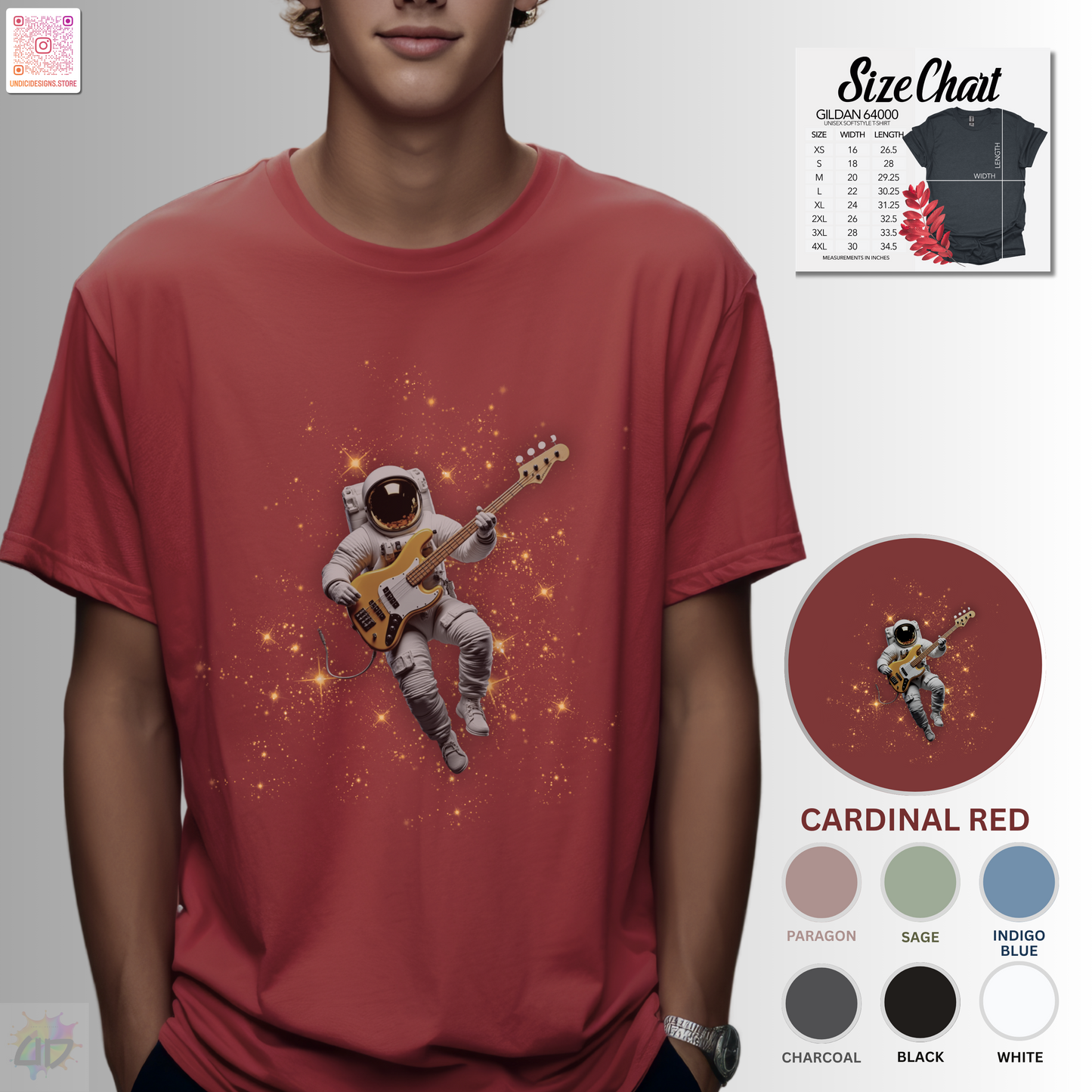 Astronaut playing bass in space graphic tee.
