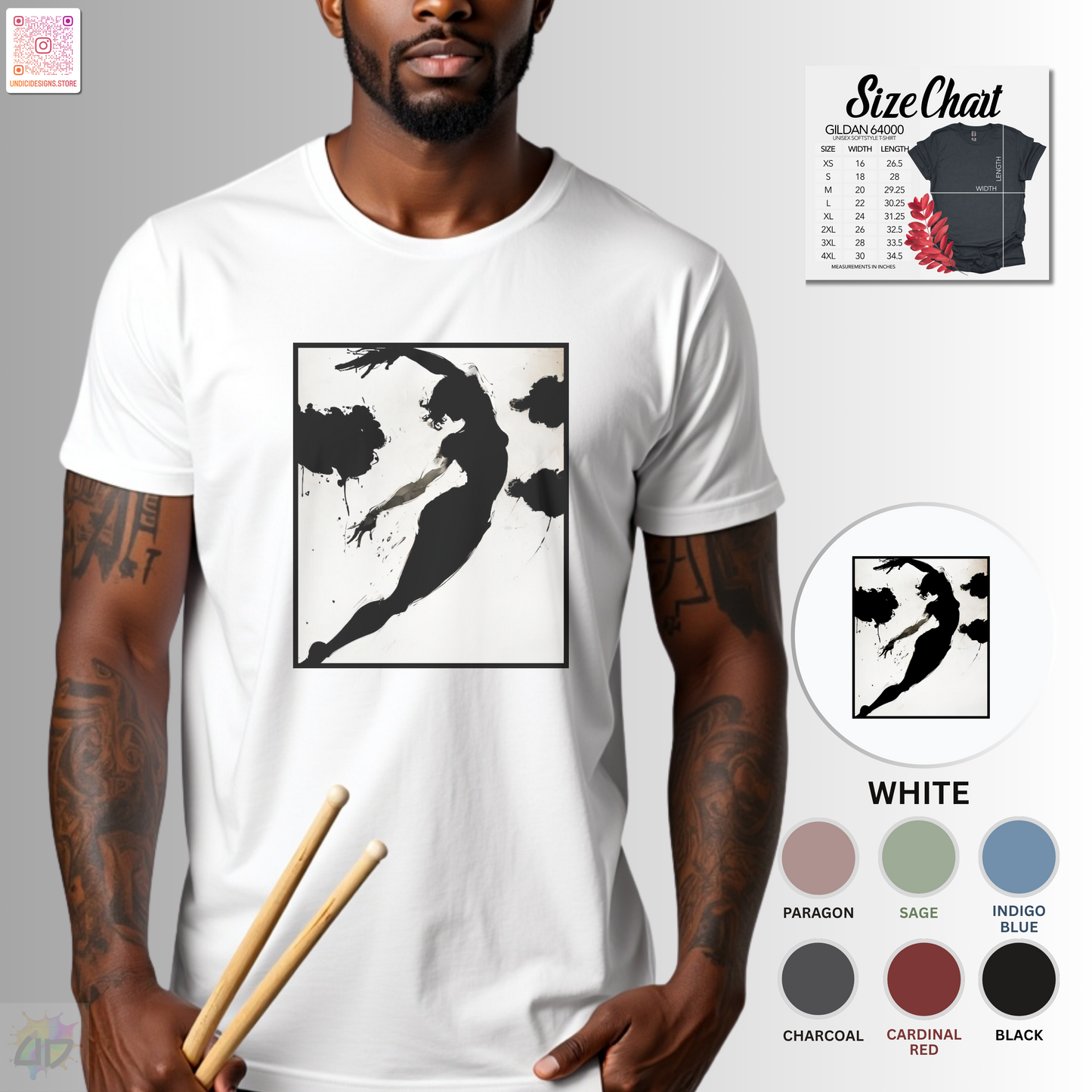 Bass clef in woman's silhouette graphic on a white background tee.