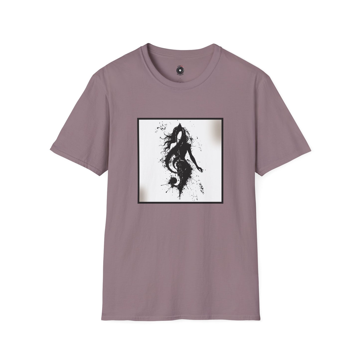 Treble clef in woman's silhouette graphic on a white background.