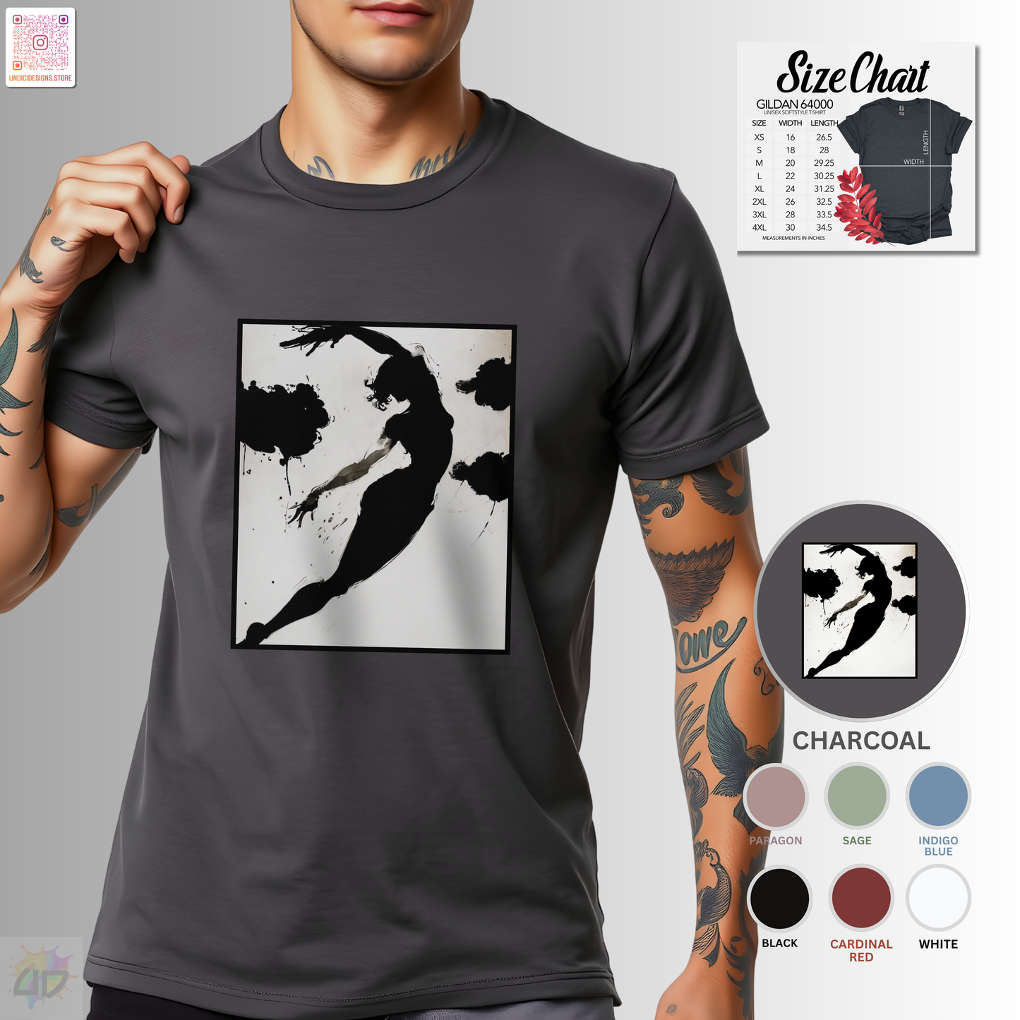 Bass clef in woman's silhouette graphic on a white background tee.