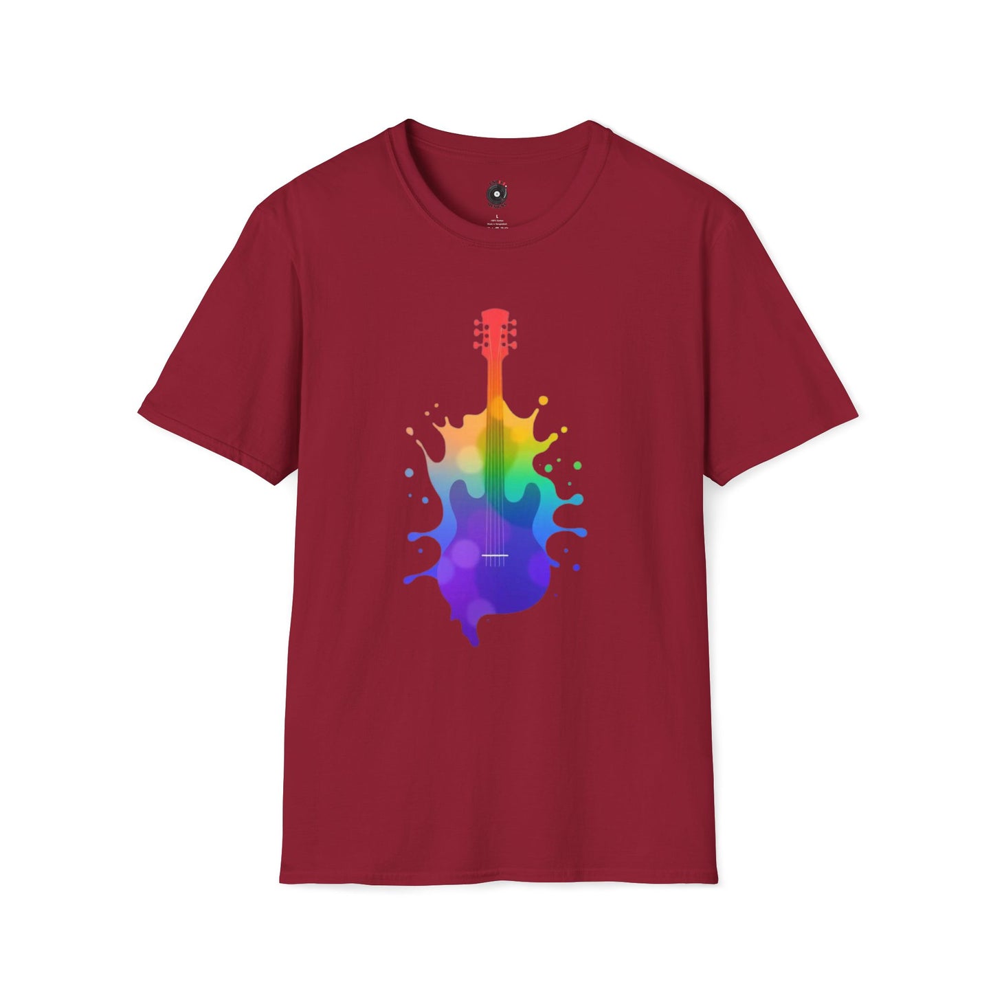 Colorful Hollow Body Guitar in a Splash Graphic Tee.