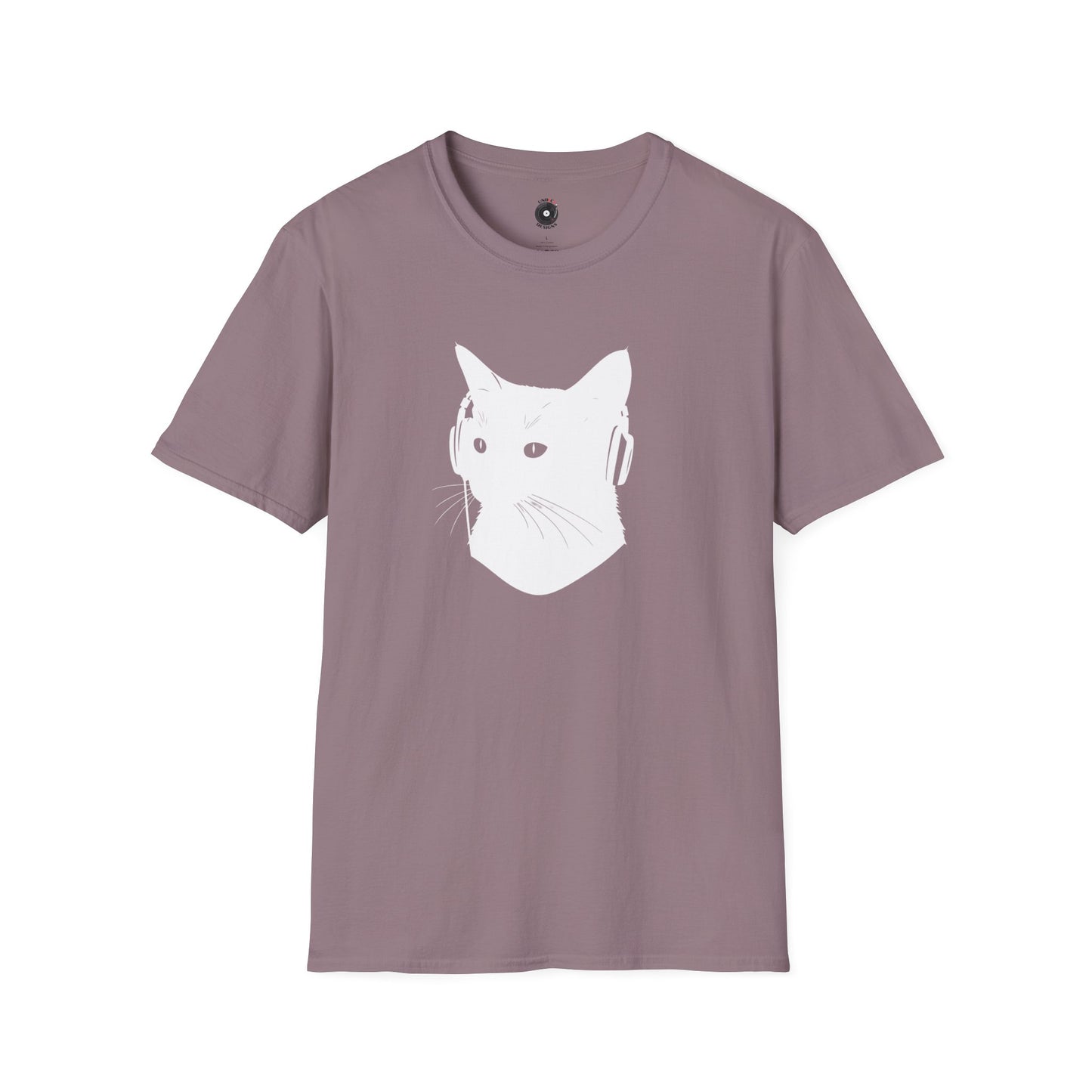 Silhouette of Kitten Wearing Headphones Graphic Tee.