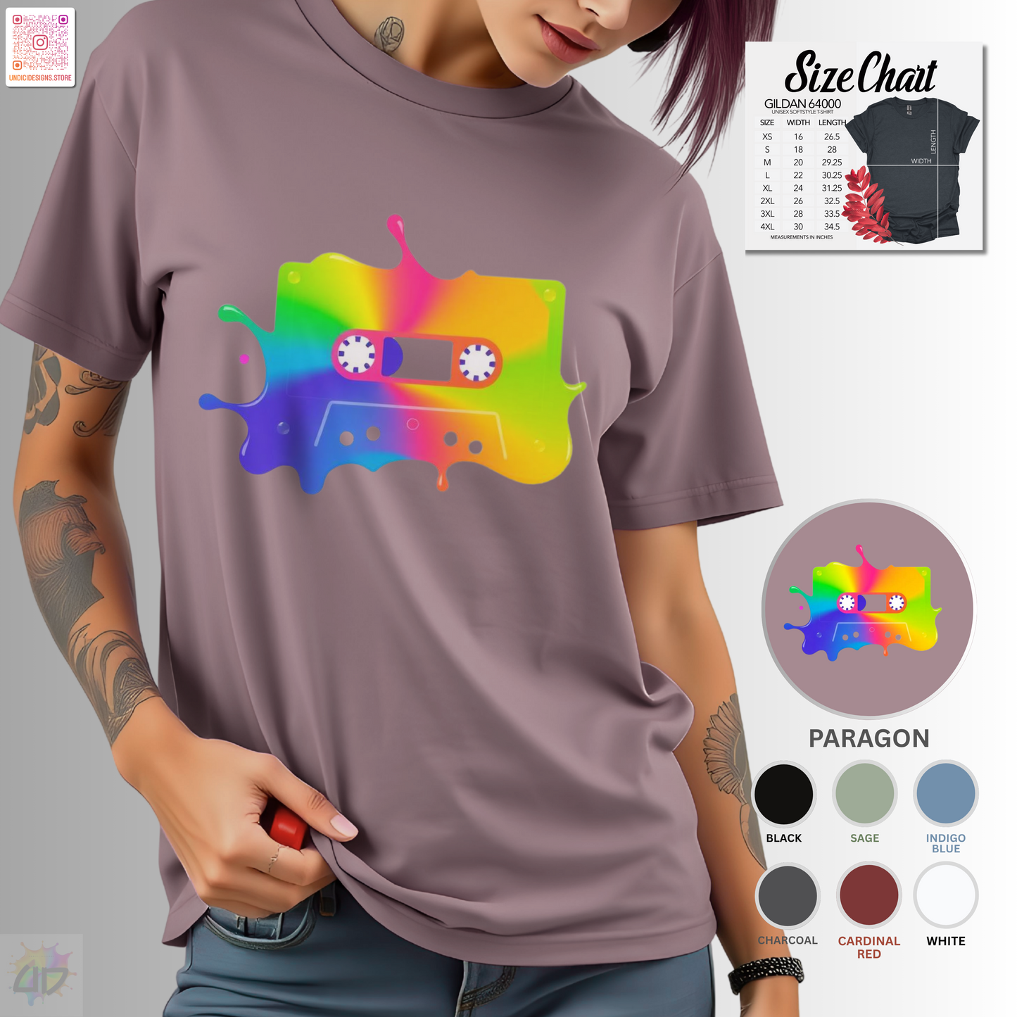 Colorful cassette tape in a vibrant splash of paint graphic tee.