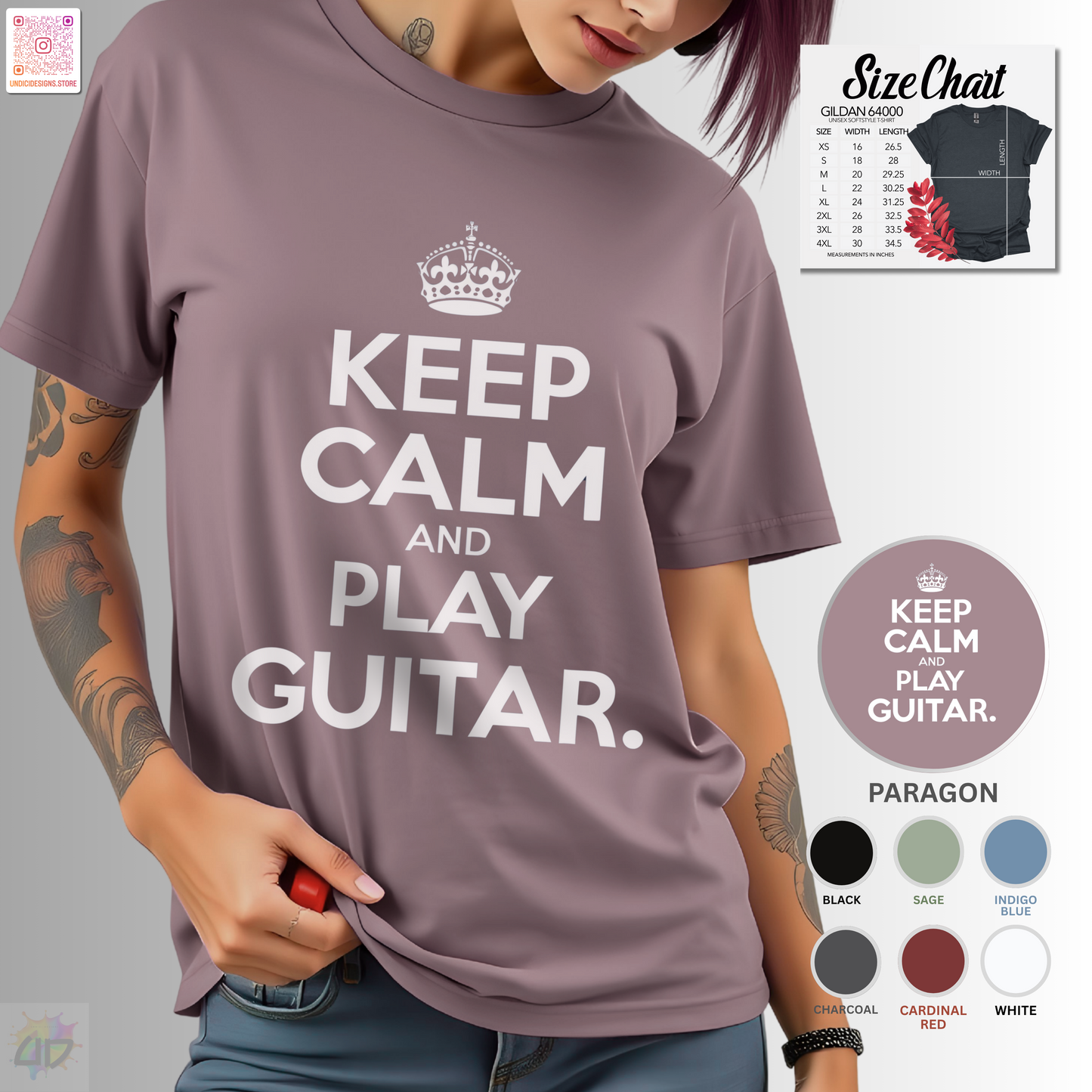 "Keep calm and play guitar" graphic tee.