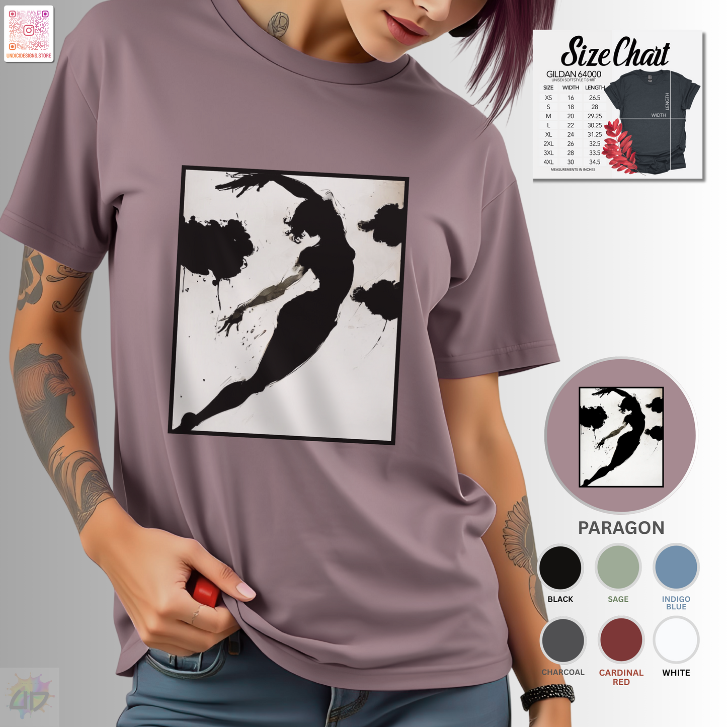 Bass clef in woman's silhouette graphic on a white background tee.