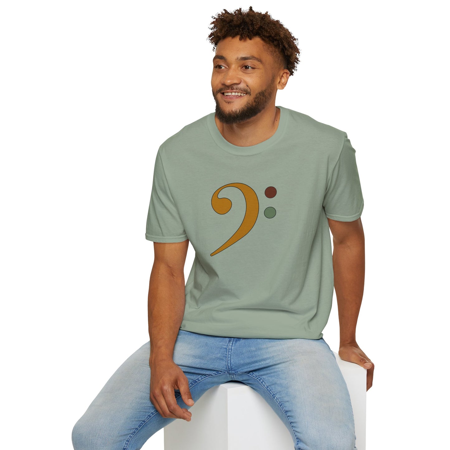 Multi-colored bass clef graphic tee