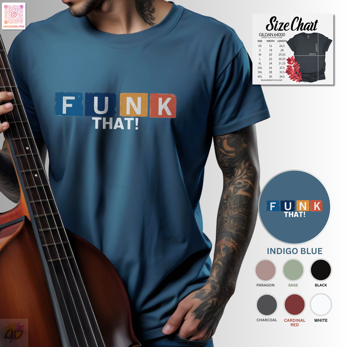 "Funk That!" in colorful highlights graphic text tee.