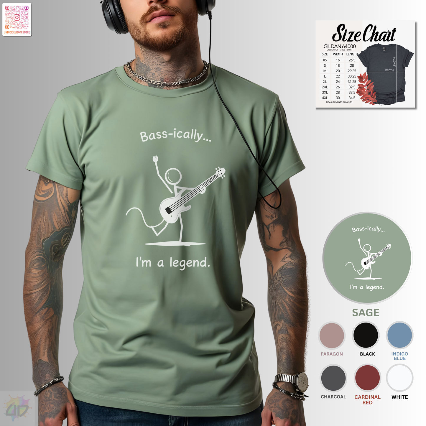 "Bass-ically, I'm a legend" Stick figure graphic tee.