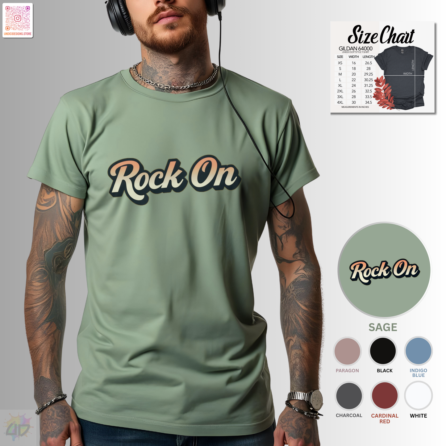 "Rock On" in vintage type graphic tee.