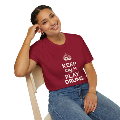 "Keep calm and play drums" text graphic tee.