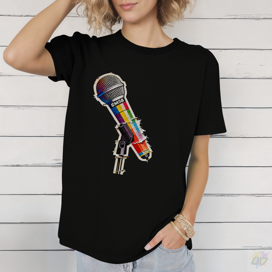 Colorful Microphone Cutout Graphic Tee.