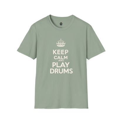 "Keep calm and play drums" text graphic tee.