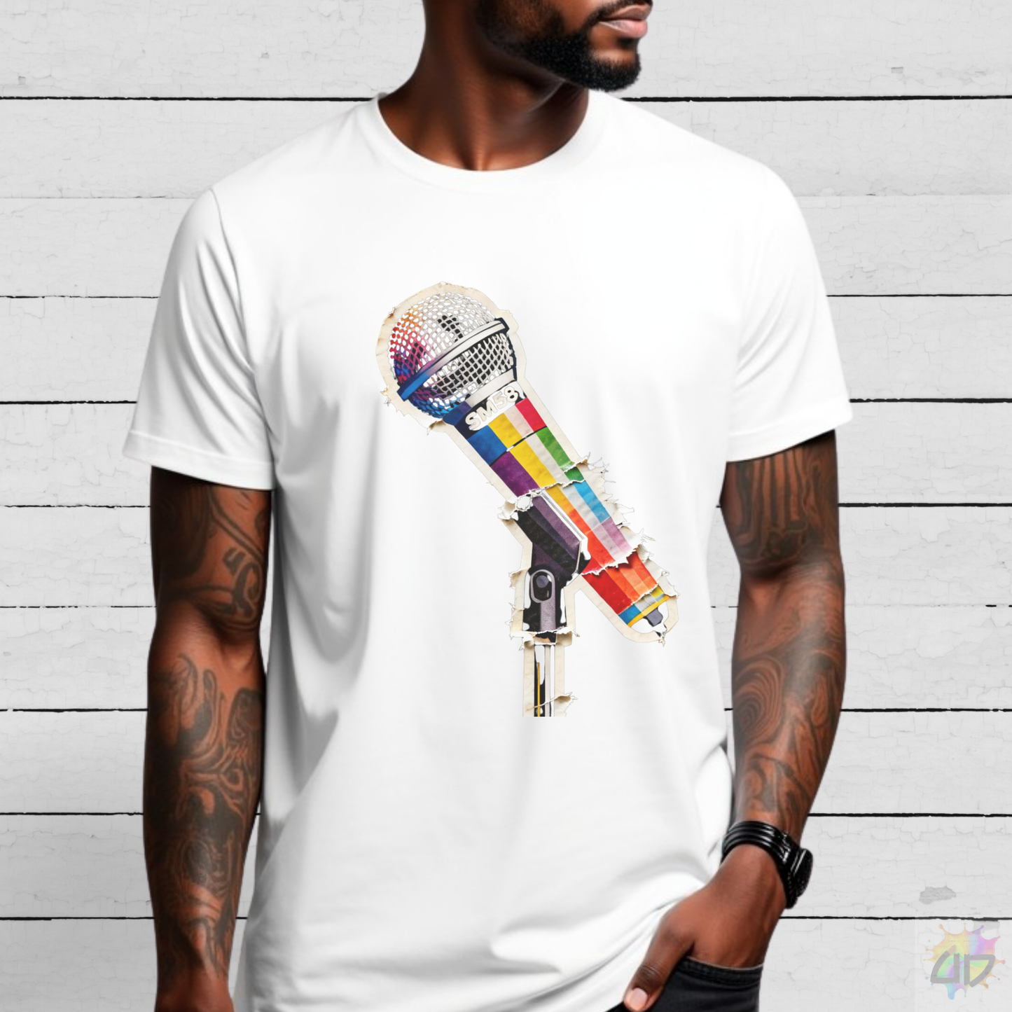Colorful Microphone Cutout Graphic Tee.