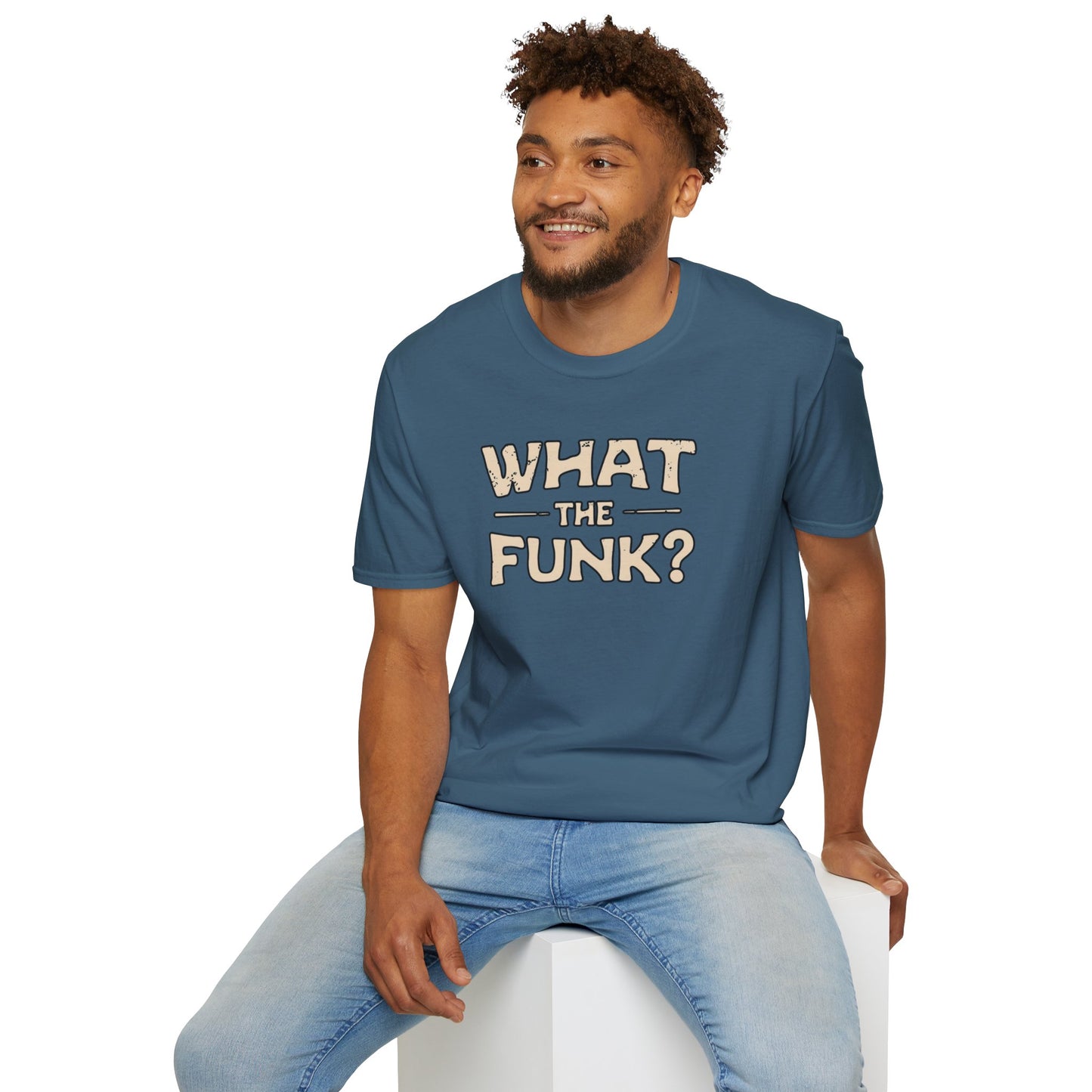 "What the funk? in vintage style text.