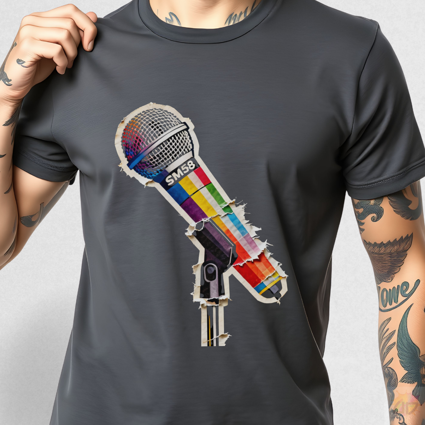 Colorful Microphone Cutout Graphic Tee.