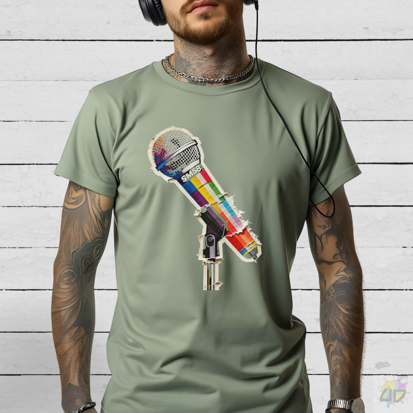 Colorful Microphone Cutout Graphic Tee.