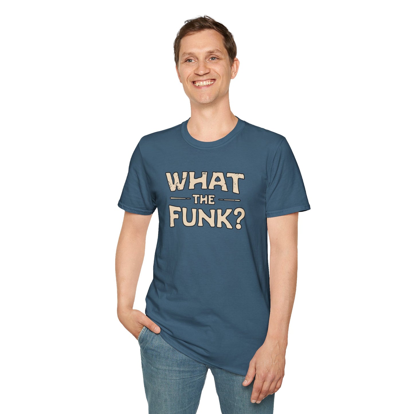 "What the funk? in vintage style text.