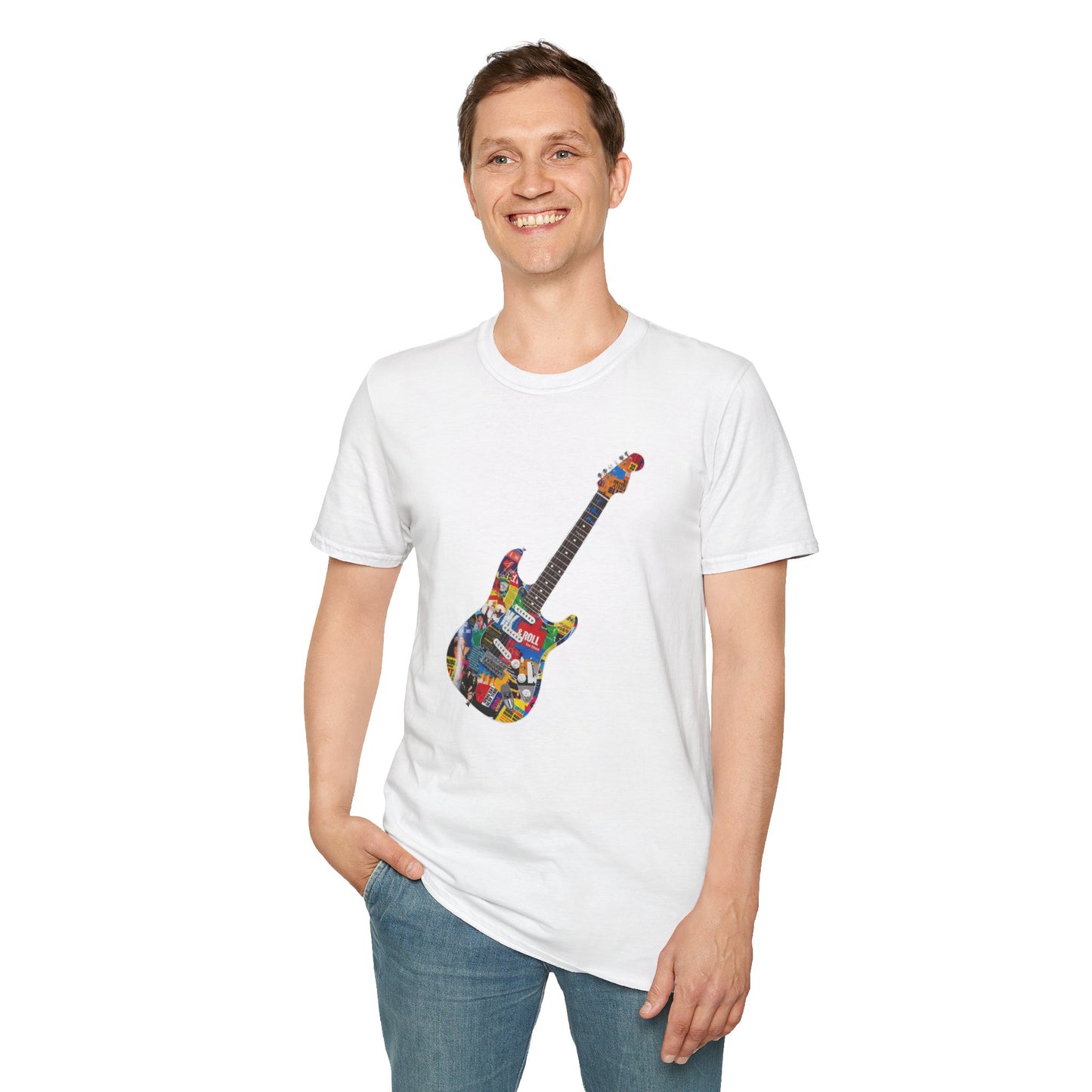 Strat style cutout of magazine graphic