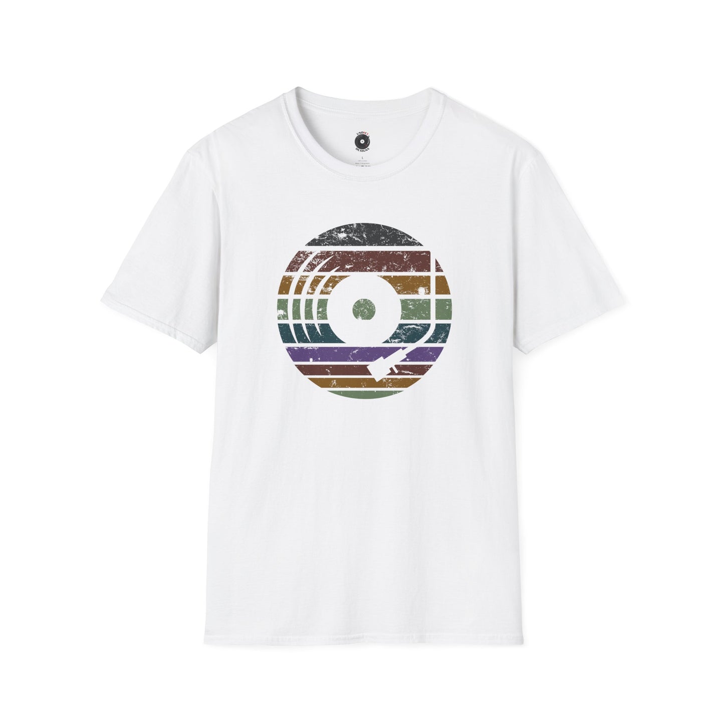 Vinyl record graphic in retro sunset.