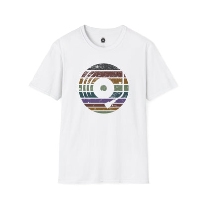 Vinyl record graphic in retro sunset.