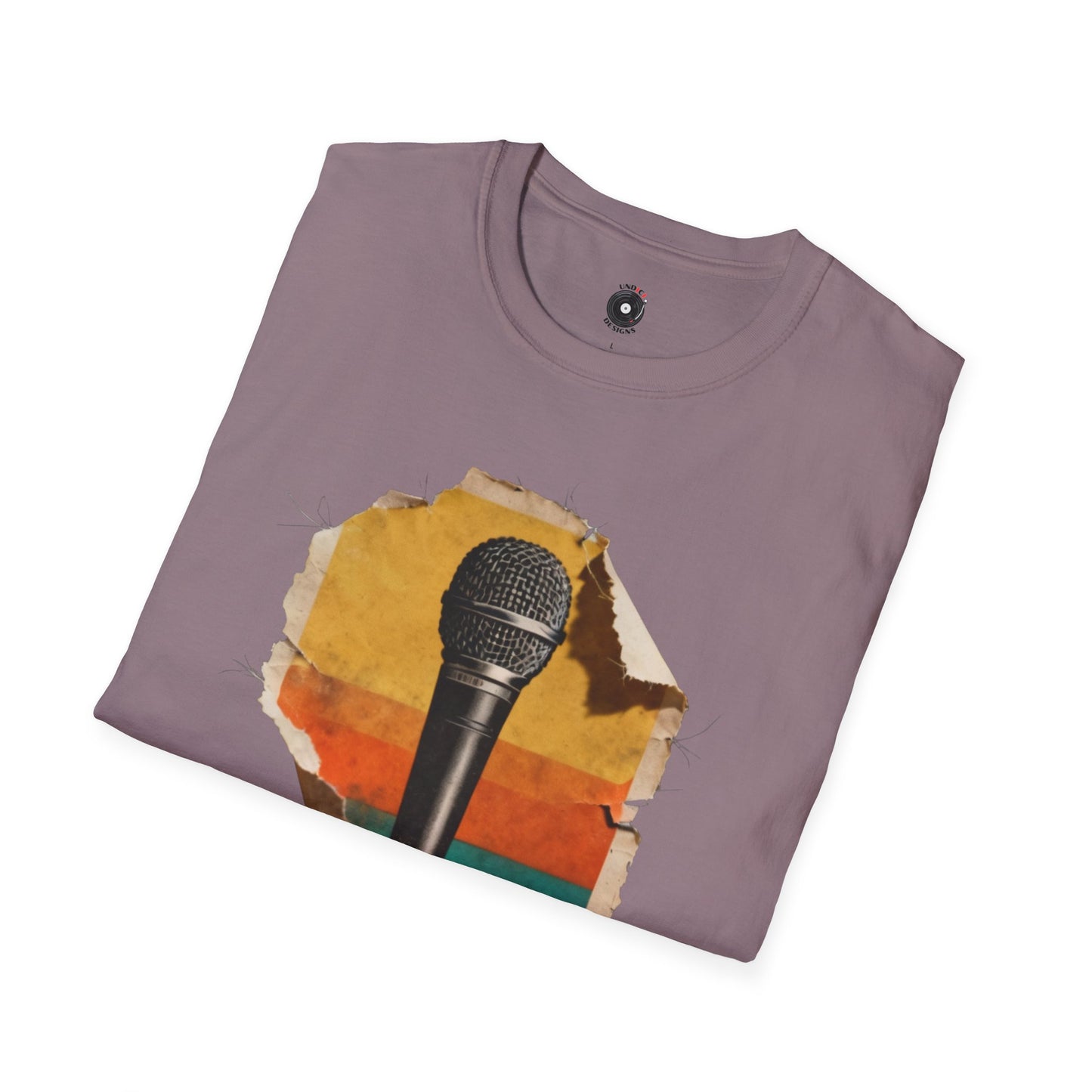 Retro microphone card cutout graphic