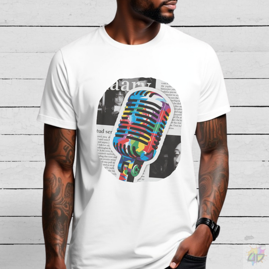 Colorful Vintage Microphone Cutout Graphic Tee.